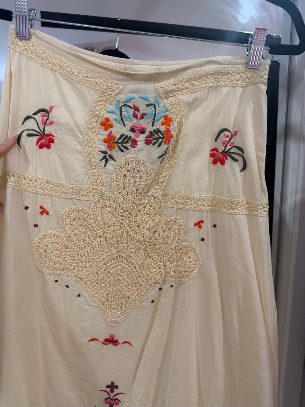 Free People Cream Embroidered A-Line Midi Skirt vintage Y2K 💘 - Picture 14 of 14